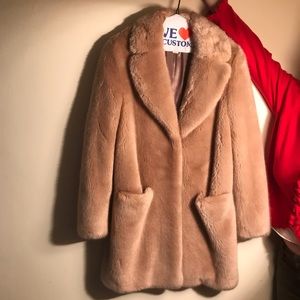 Dusty Pink/Light Pink Reiss Faux Fur Coat